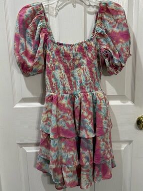 Entro Pastel Tie Dye Smocked Skort Romper (Style R16146) Women’s Small